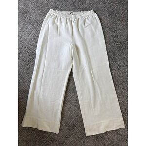 Soft Surroundings Women's Cotton Linen Pants Cream Wide Leg Size Large